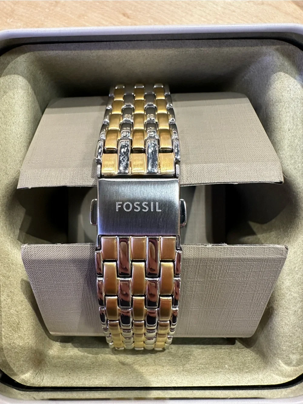 Fossil Two-Tone Gold and Silver Rectangular Moonphase Watch